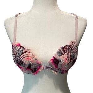 Victoria’s Secret PINK Date Push Up Racerback Bra Sz 34B Eyelash Lace Tropical